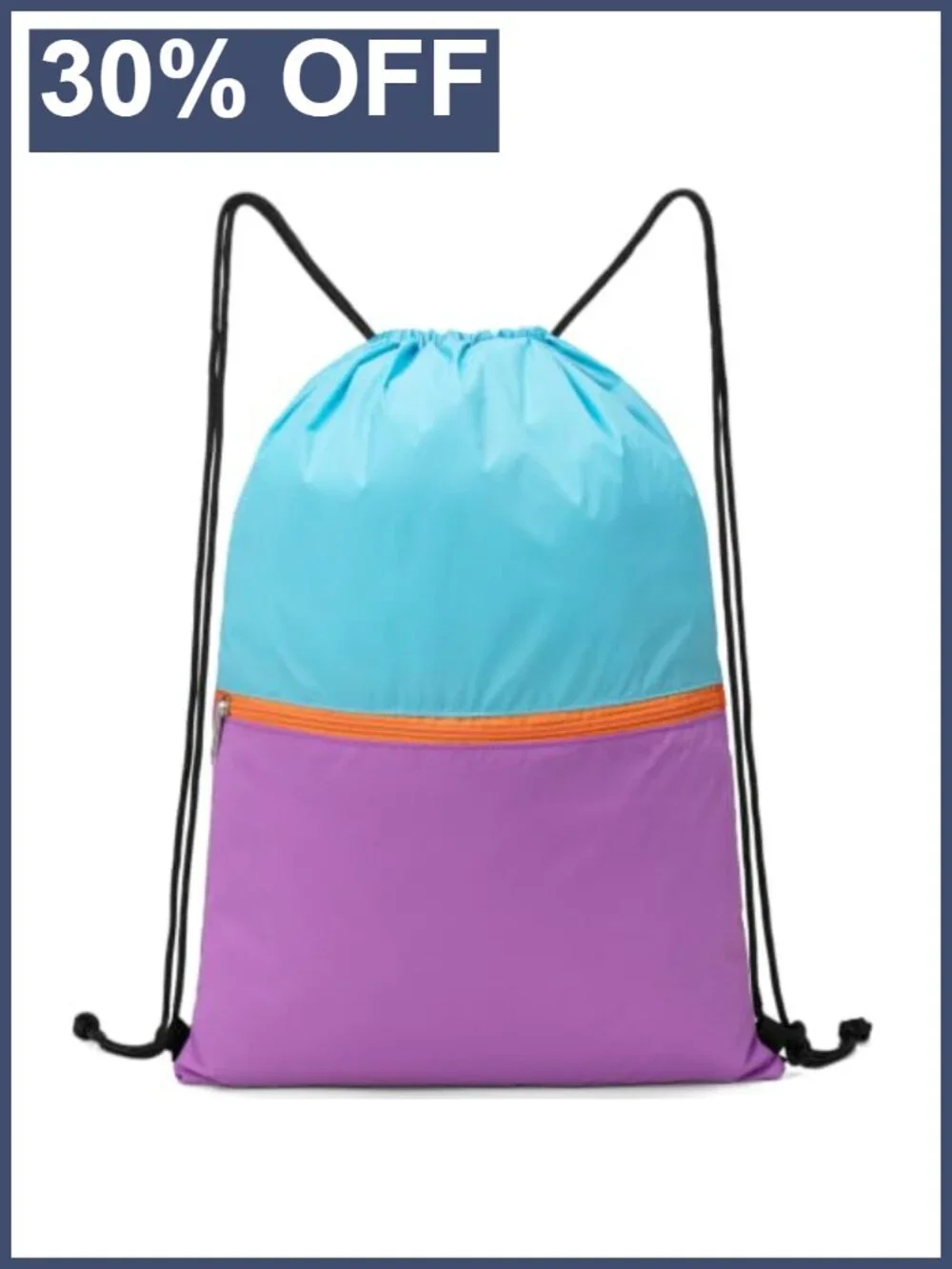 Drawstring Backpack Bag, Sports Sackpack, Nylon, Quick-Dry, 2 Pockets